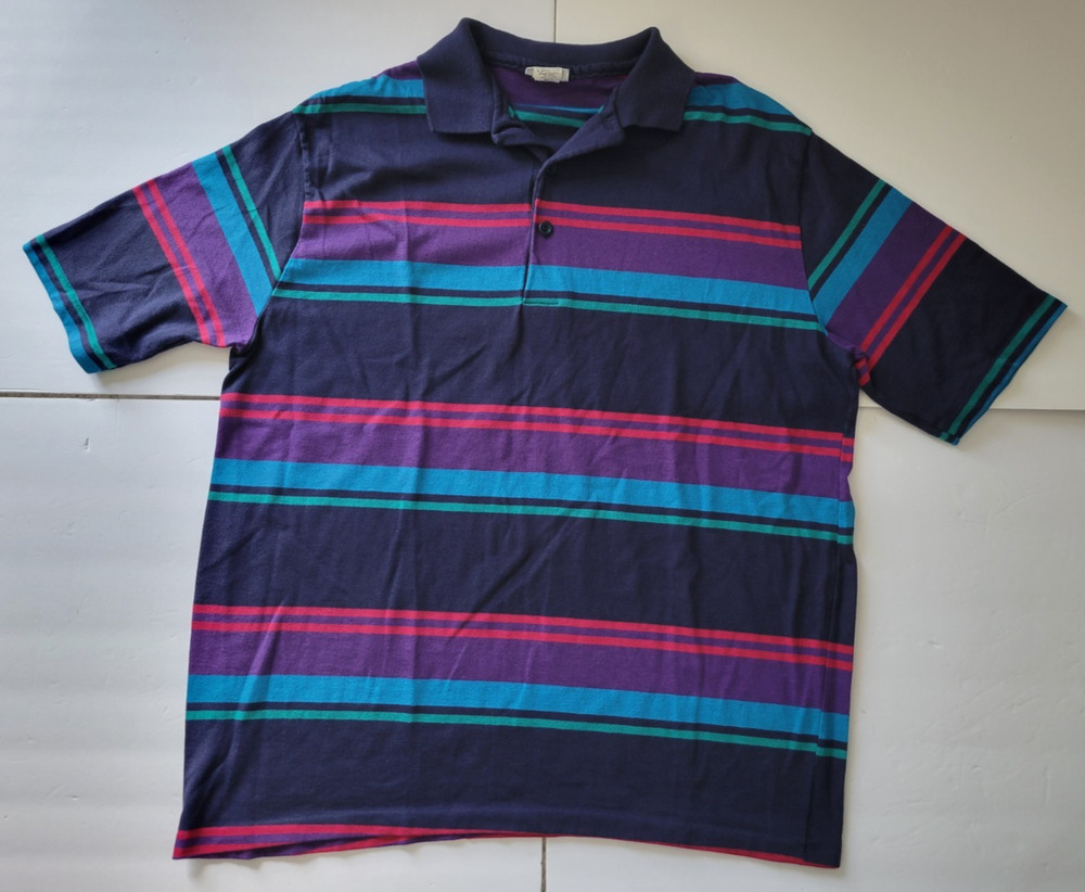 Vintage Chesterfield Mens 1XL Striped Polo Shirt USA Made 90s Retro Colorful